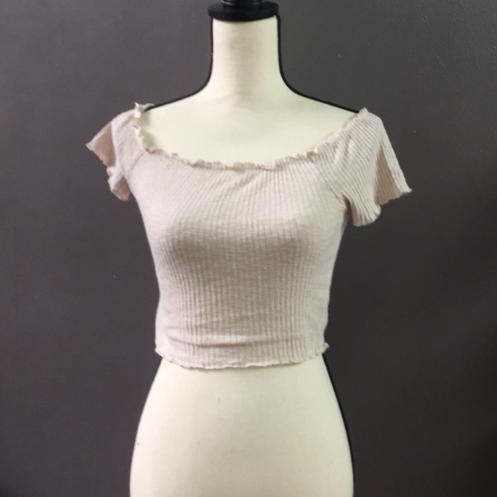 Beige off the shoulder crop top
